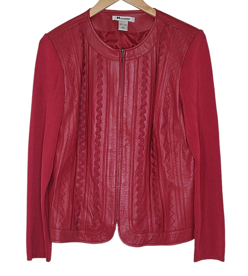 Nygard Women's Size Medium 10-12 Red Zip-Up Leather & Knit Jacket Vintage
